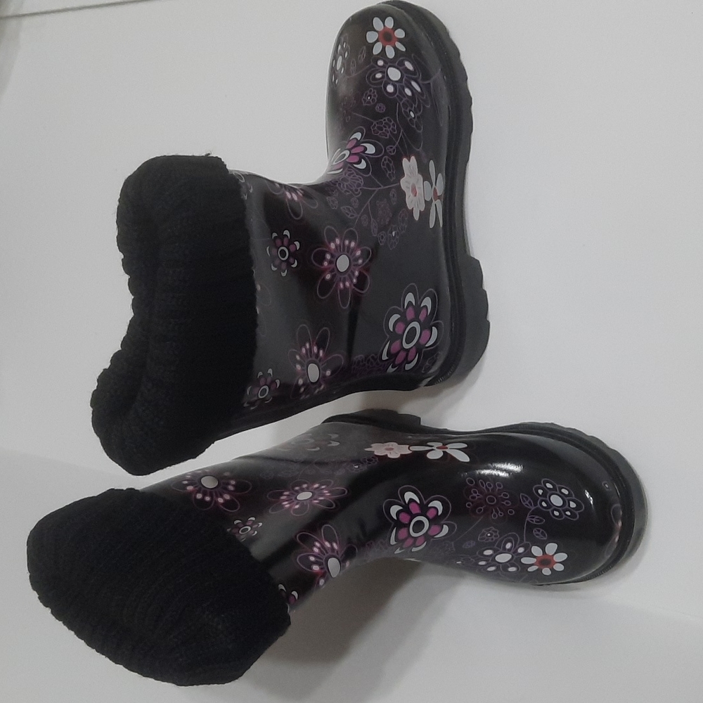 NOWT Nature Breeze children black/pink floral rainboots, Assorted sizes